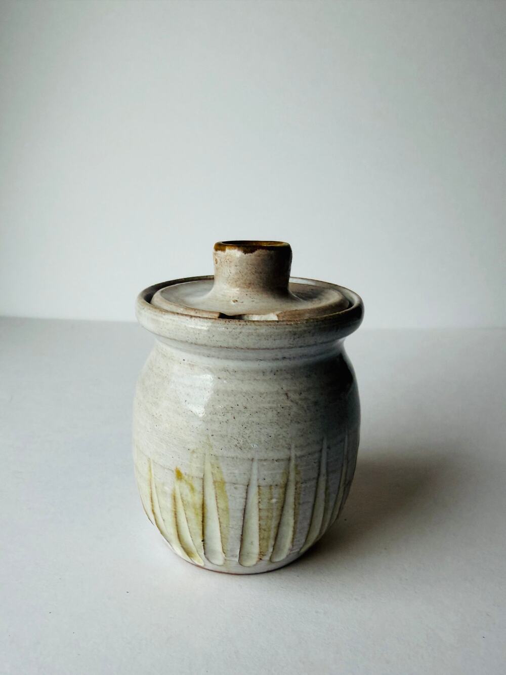 Vintage 1982 Signed Studio Pottery Honey Pot with Lid Jam Jar
